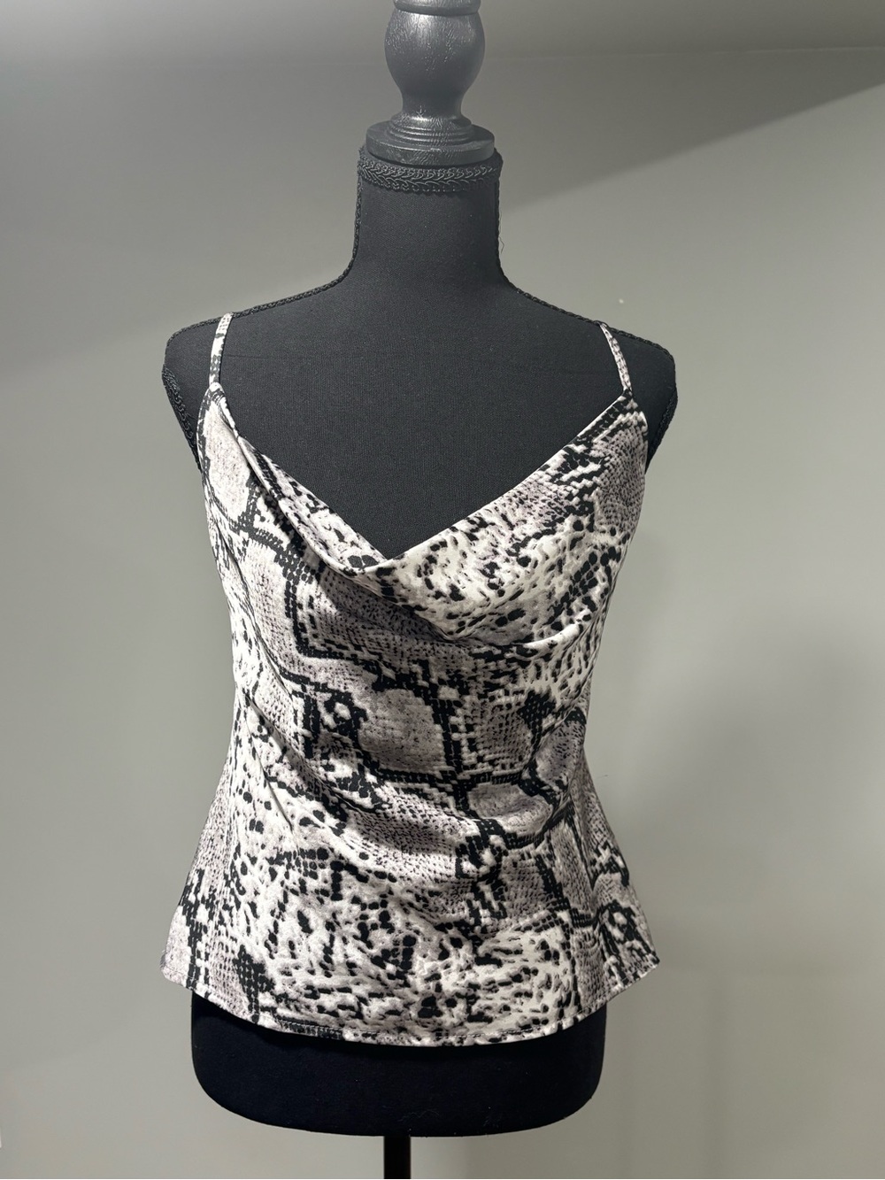 AKIRA Black & White Snake-Print Cowl Neck Cami